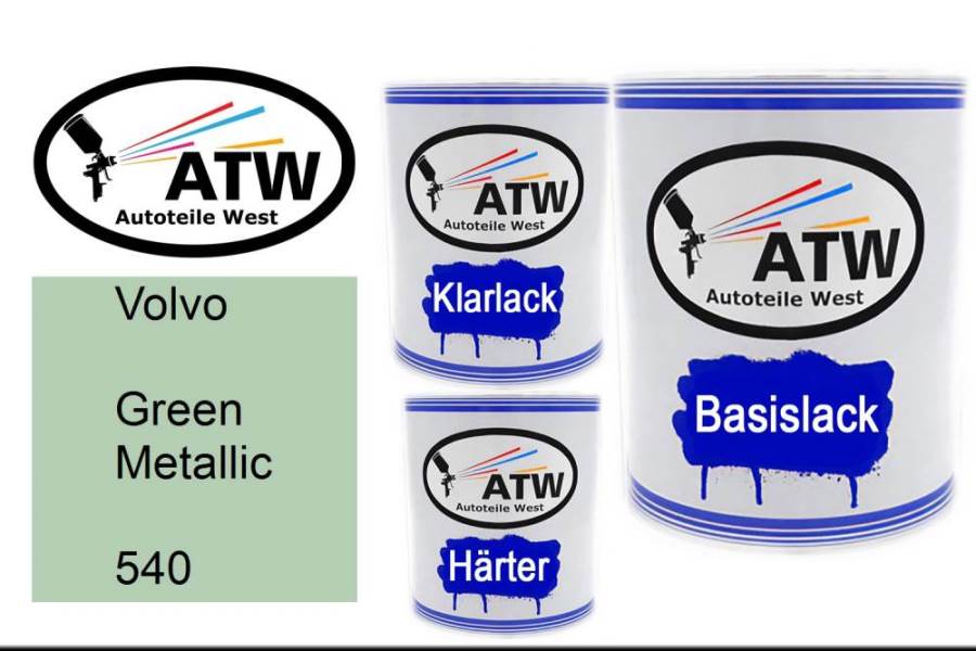 Volvo, Green Metallic, 540: 1L Lackdose + 1L Klarlack + 500ml Härter - Set, von ATW Autoteile West.
